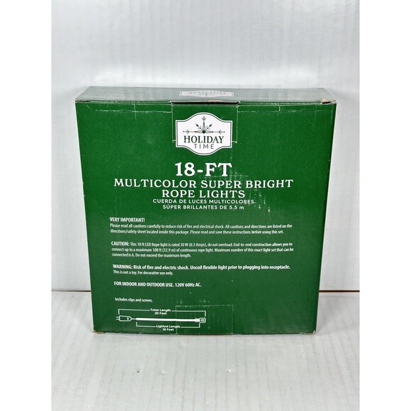 Holiday Time 18ft Indoor/Outdoor Multicolor Rope LED Bright Lights Christmas - Picture 2 of 2